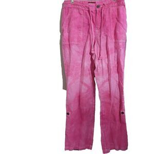 Merona Small lounge linen pant semi-sheer drawstring pink roll tab button